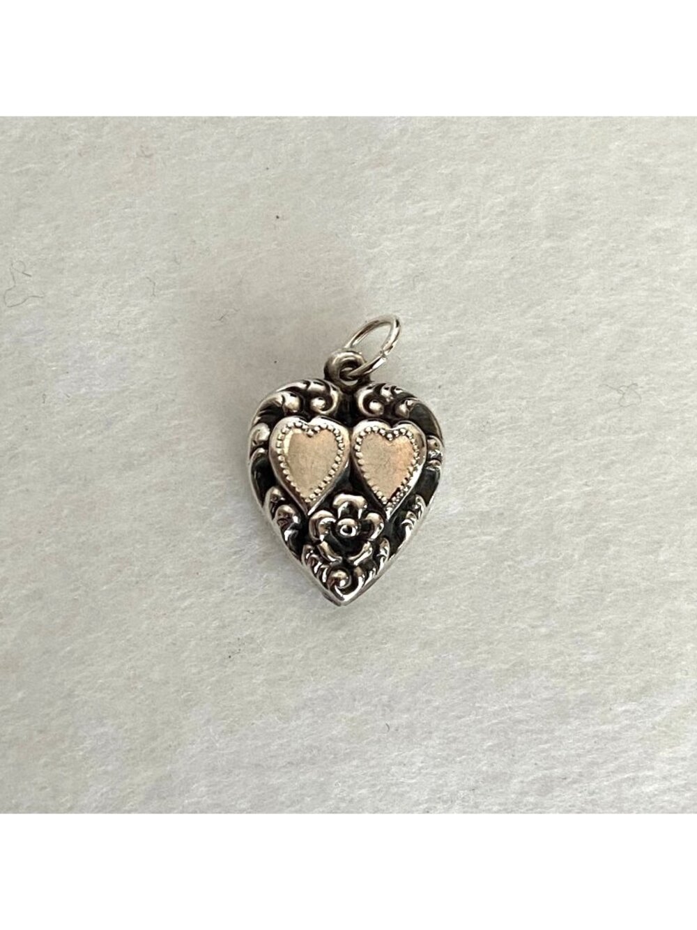 VTG Sterling Silver 925 Repousse Puffy Heart Sweetheart Charm Pendant - Picture 1 of 16